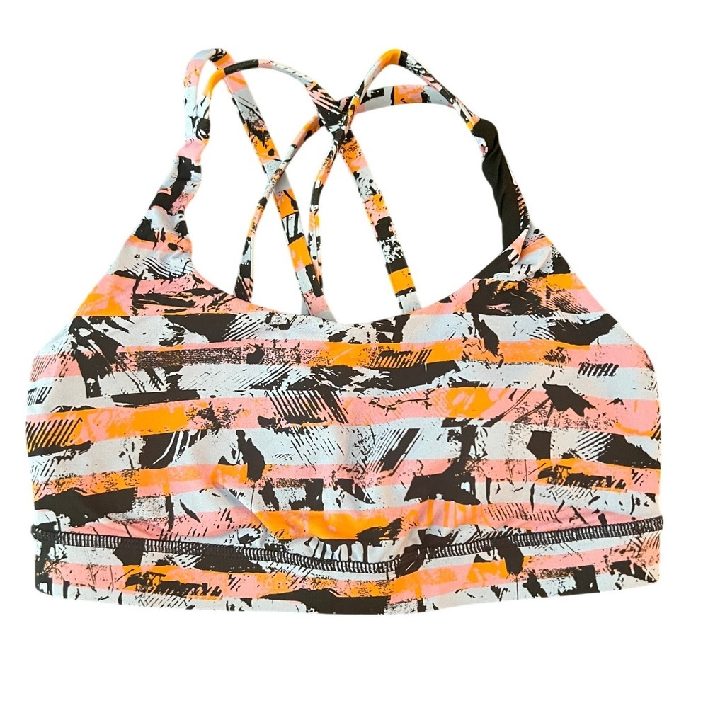 Lululemon Energy Bra Size 6 Pink Orange Abstract Brushstroke Strappy (1065)